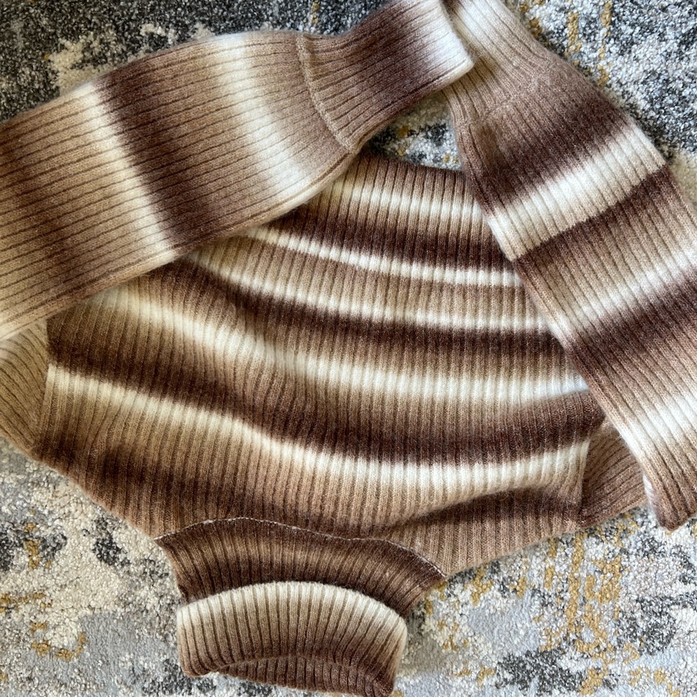 Brown and cream striped turtle neck sweater
